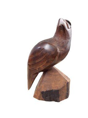 Wood Carved Eagle Sculpture Heavy Wooden Carving Bird OOAK Vintage